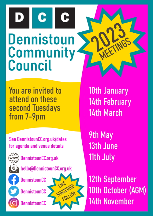 Dennistoun Community Council 2023 Meetings Poster