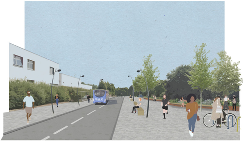 Artist Impression of proposed bus gate and active travel route on Carntyne Road and Haghill Cross